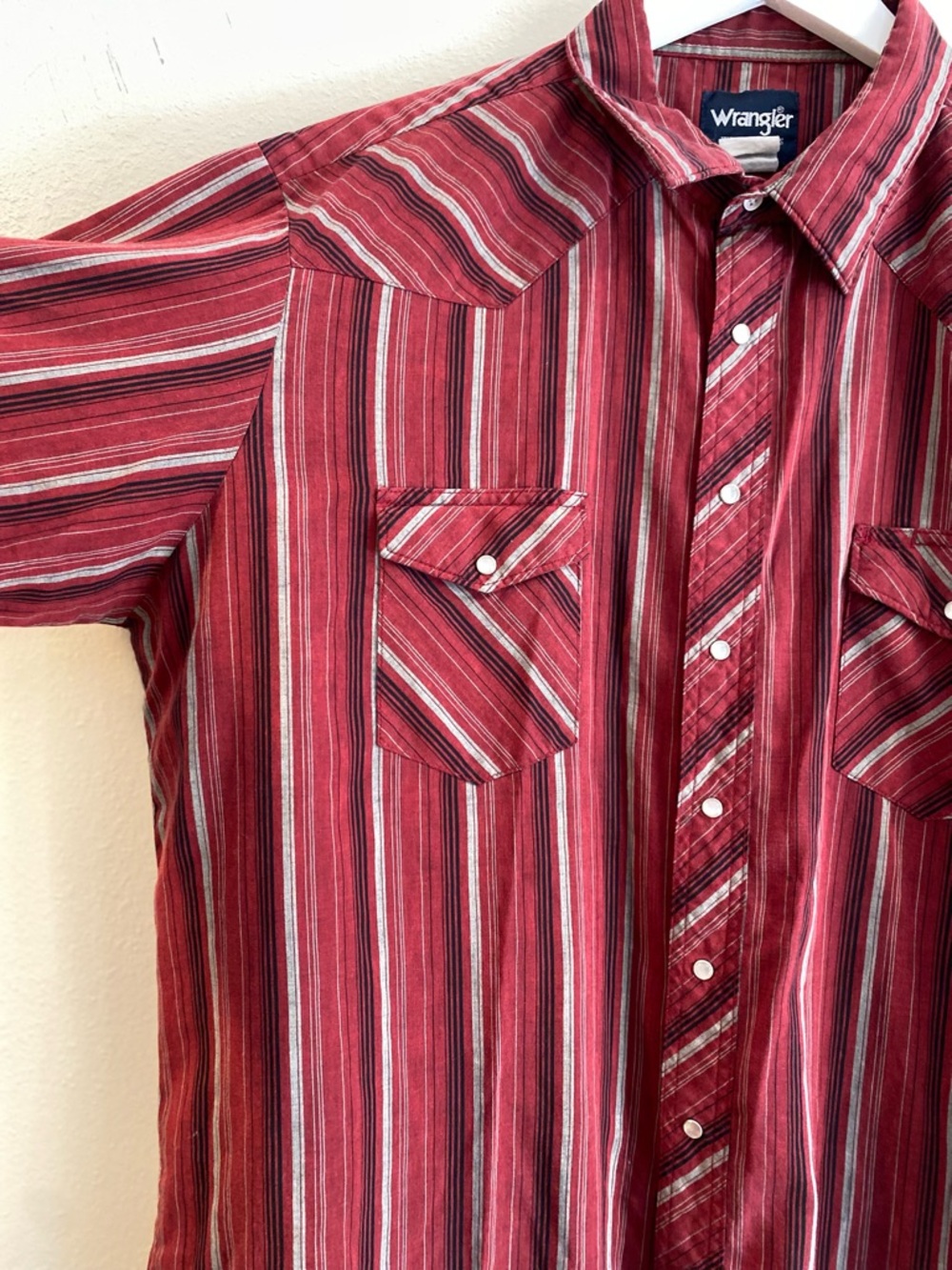 Wrangler Men's Short Sleeve Striped Western Pearl Snap Shirt XXL Red Y2K Vintage - Picture 7 of 9